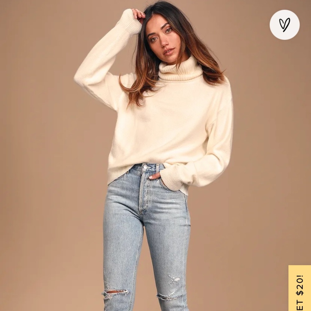 Lulu’s “Amazing Memories Ivory Cowl Neck Sweater”